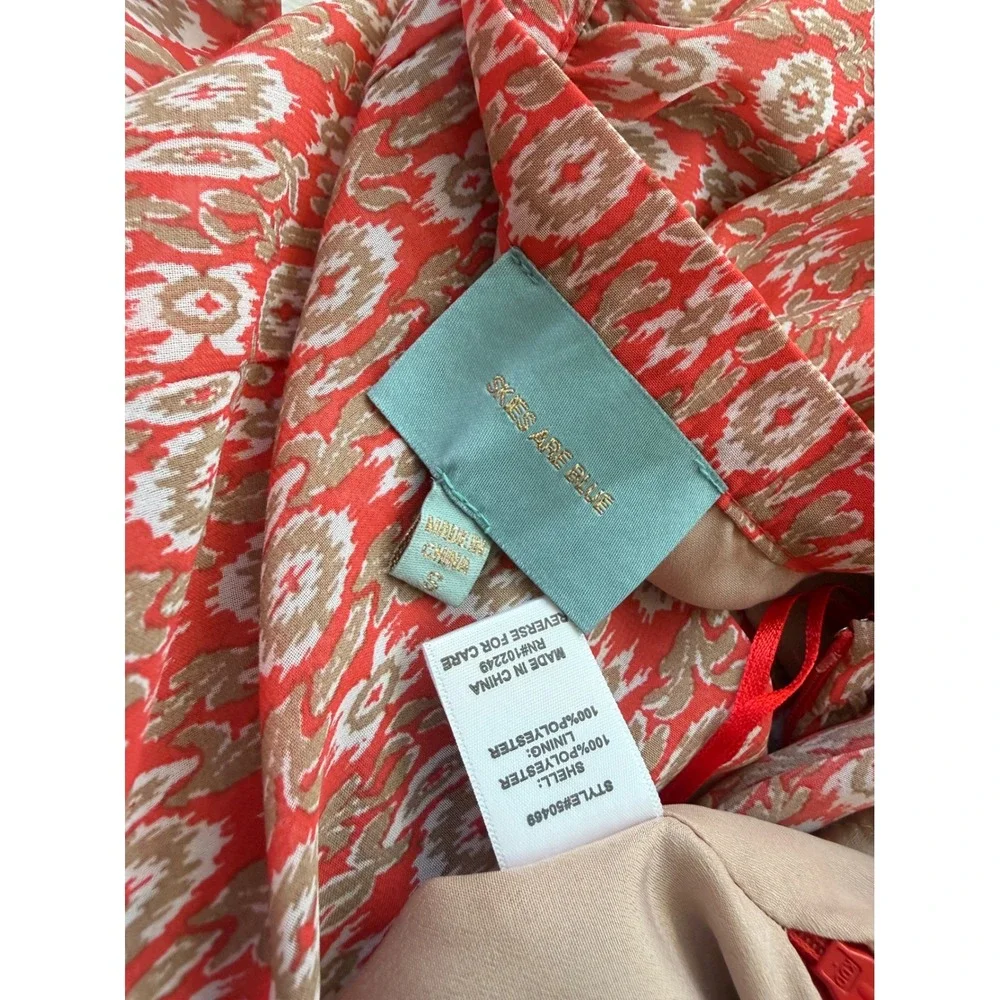Skies Are Blue Red Boho Ikat Print Maxi‎ Skirt with High Slit Small 50489